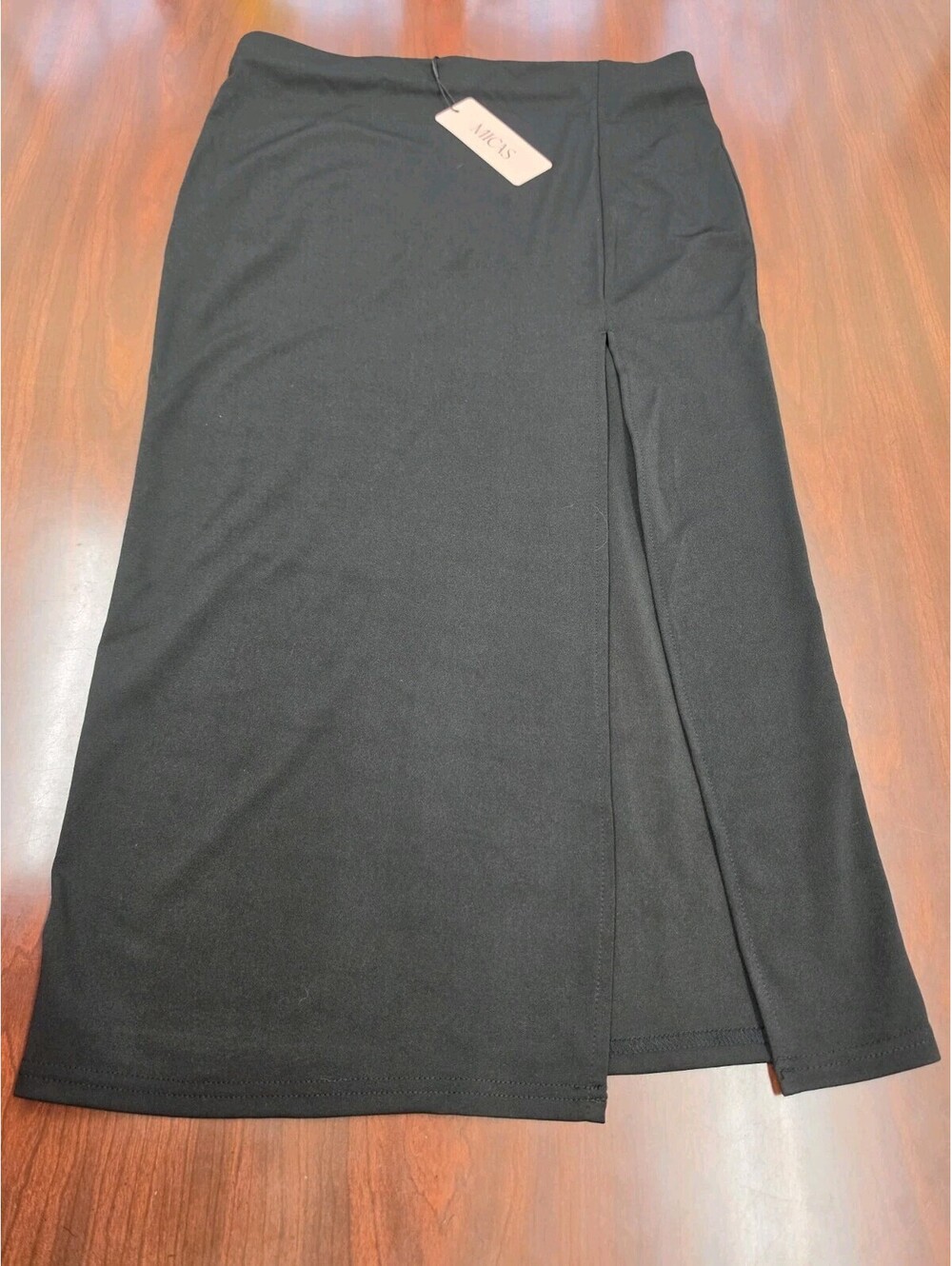 NWT Micas Black Front Slit Midi Skirt Size Large High Waist Straight Clean Girl